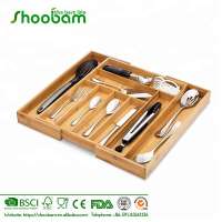 Bamboo Expandable Drawer Organizer, Adjustable Kitchen Cutlery and Utensil Tray Drawer Divider