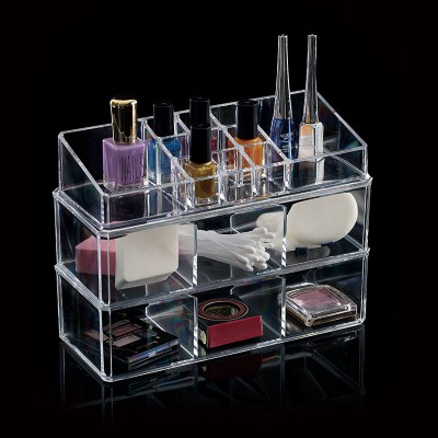 Transparent  3 tier multifunction cosmetic case makeup storage box