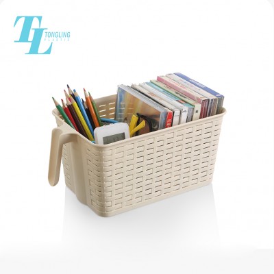 Cheap plastic rattan woven storage baskets with handles